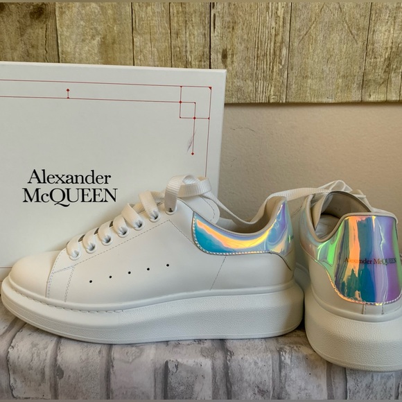 Alexander Mcqueen Oversized Platform Sneakers Leather Wht Iridescent Womens Sz11 - Picture 2 of 15